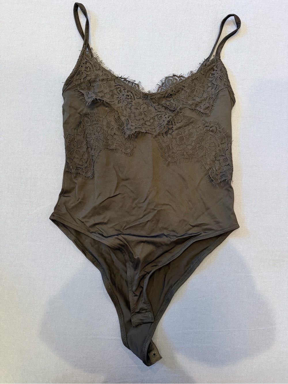 Lace Trim Sleeveless Bodysuit in Dark Olive